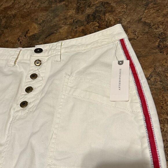 Anthropologie Pilcro White Denim Skirt w/ Red Striped Button Fly Size 0 NWT $98 - Picture 2 of 10